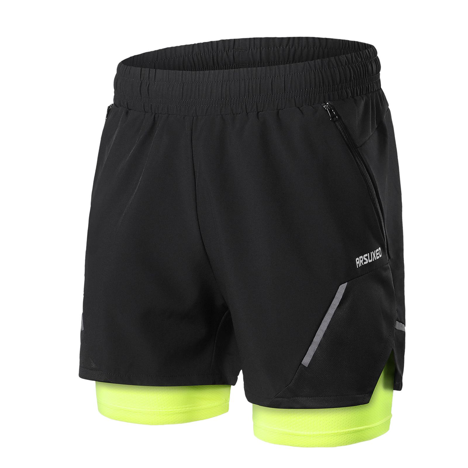 TOMTOP JMS 2-in-1 hardloopshorts voor heren met ritszakken, snel drogende trainingsshorts voor training in de sportschool M groen/zwart