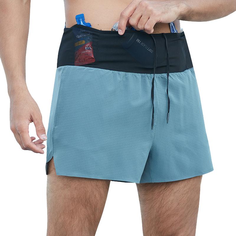 Queshark Pro Sportwear Marathon Hardloopshorts Heren 2 in 1 Sneldrogend Workout Training Fitness Joggen Multi-Pocket Man Gym Sportshorts met taillezakje L groen