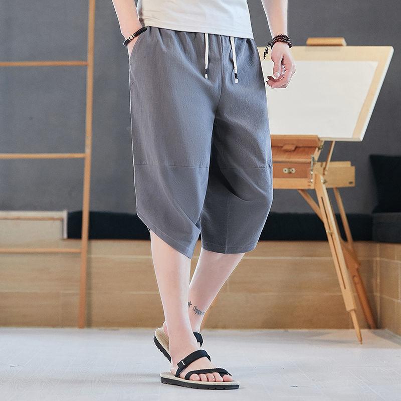 WTEMPO Zomer katoenen cropped broek heren jeugd losse casual harem shorts XL grijs