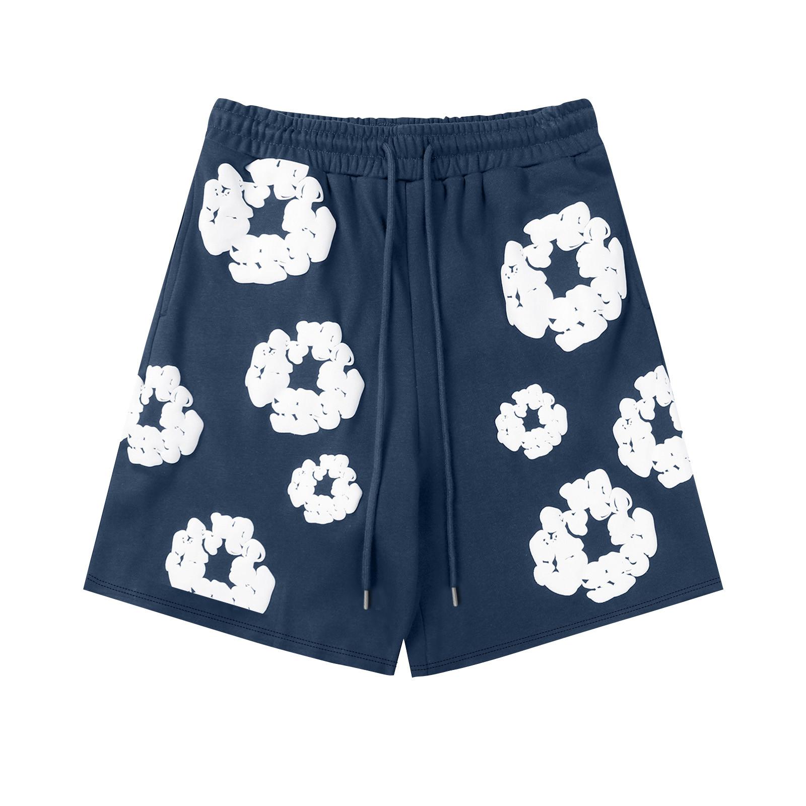 YiGeiWoLiGiaoGiao Casual shorts met print voor dames en heren, straatmodetrend met zakken, casual broeken S blauw