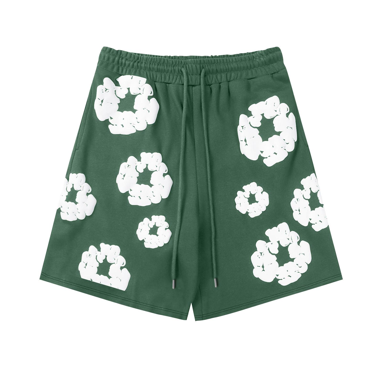 YiGeiWoLiGiaoGiao Casual shorts met print voor dames en heren, straatmodetrend met zakken, casual broeken S groen