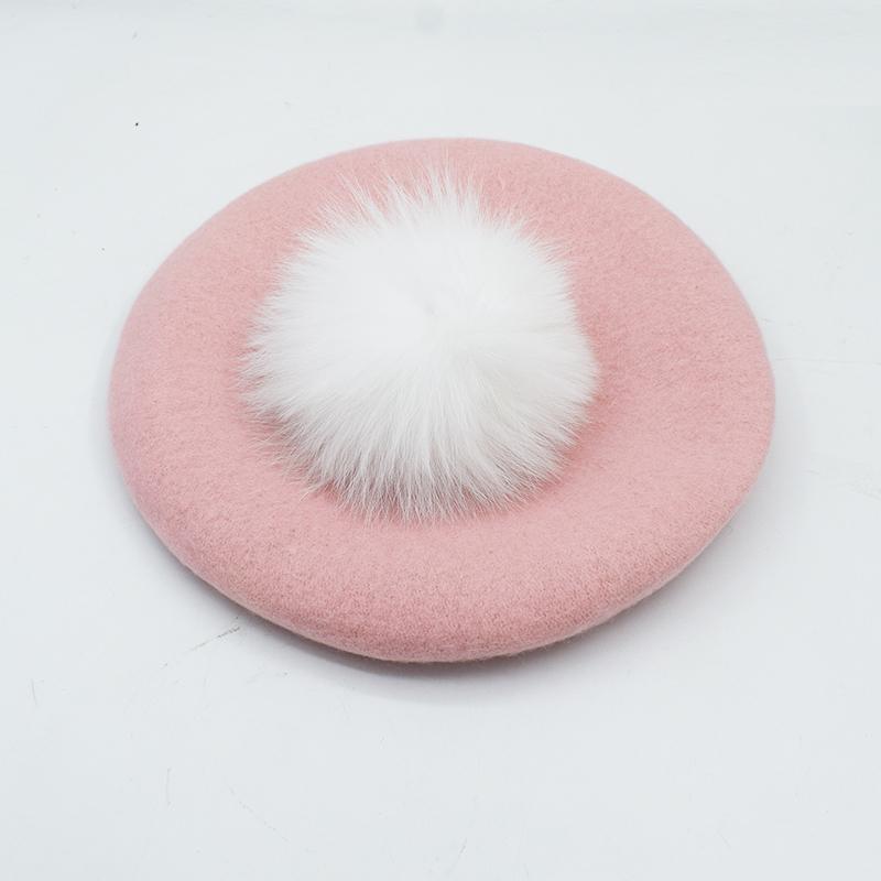 Dexing Herfst Winter Kinderen Warme Wollen Meisjes Baretten Met Natuurlijke Wasbeer Bont Pompom Hoed Voor Vrouwen kids