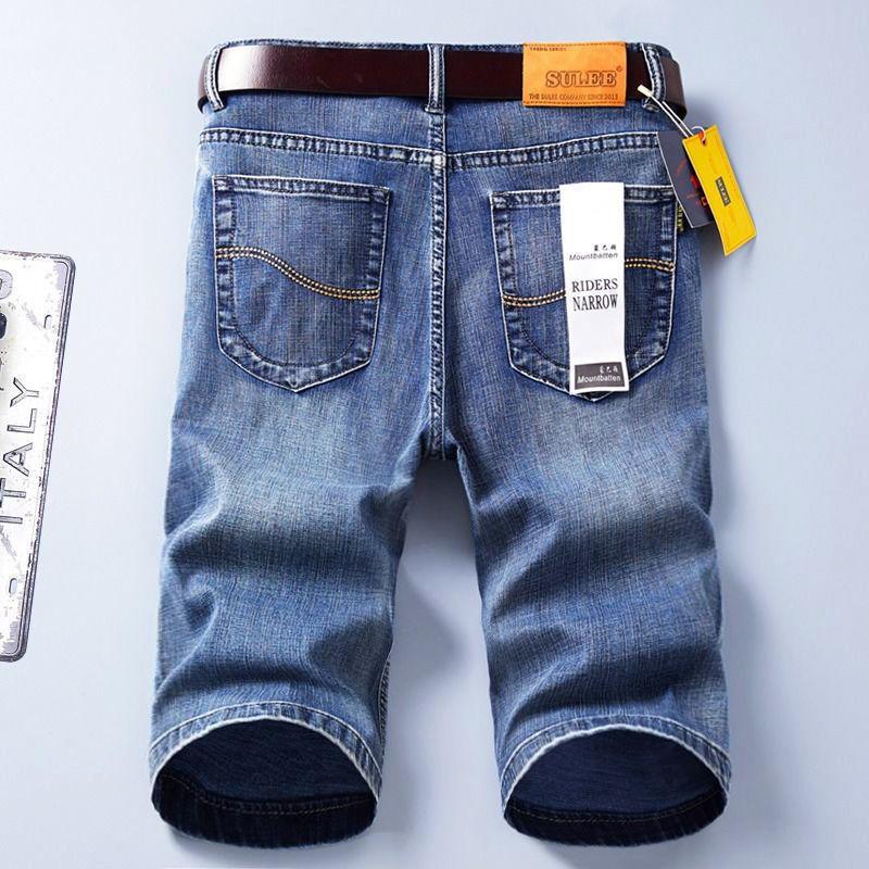 WTEMPO Zomer dunne stretch heren denim shorts heren vijfpuntsbroek losse rechte casual grote maat cropped rijbroek 34
