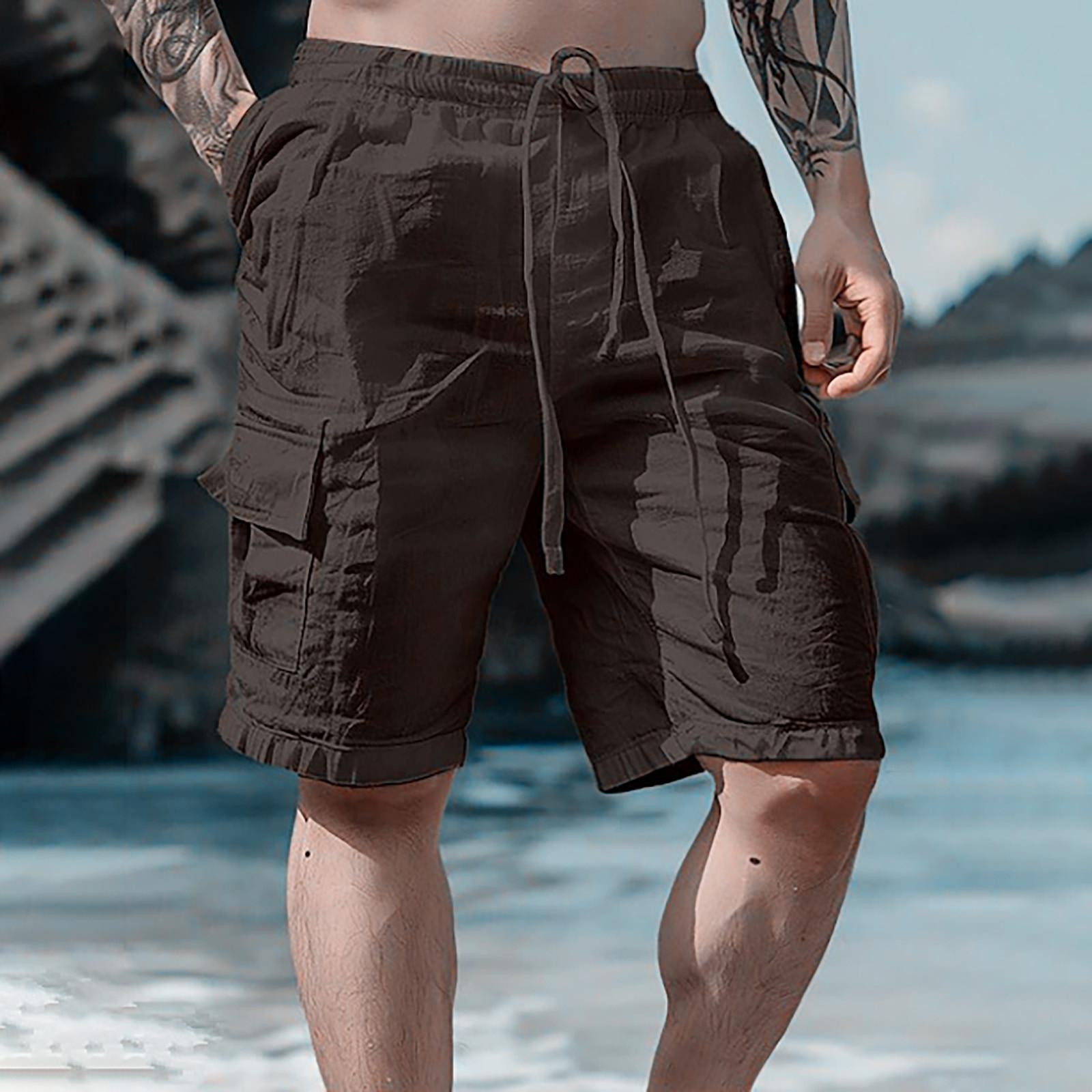 Ren Beauty Heren sport katoen linnen casual losse shorts casual pyjama zak jogging shorts broek XXL zwart