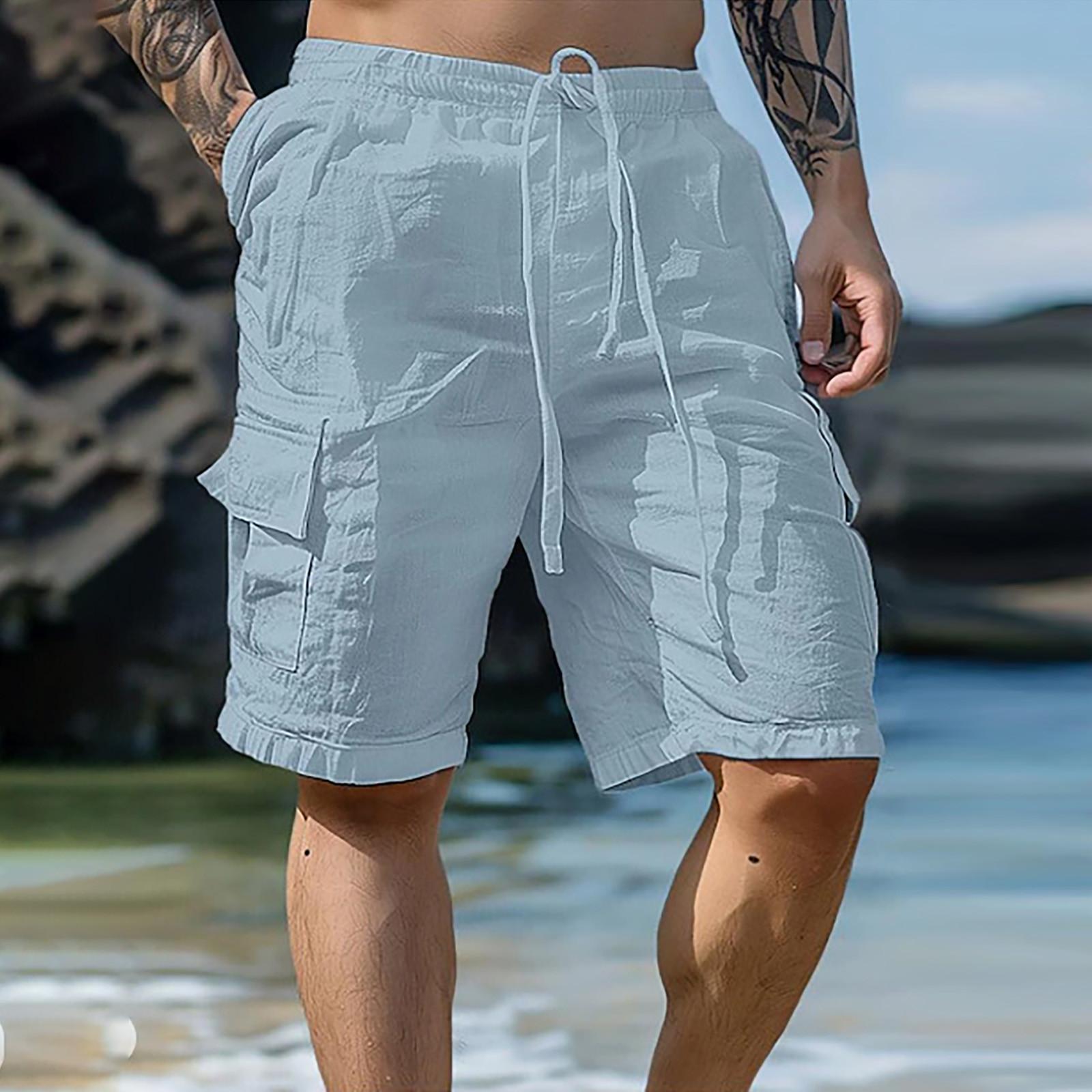 Ren Beauty Heren sport katoen linnen casual losse shorts casual pyjama zak jogging shorts broek XXXL lichtblauwe kleur