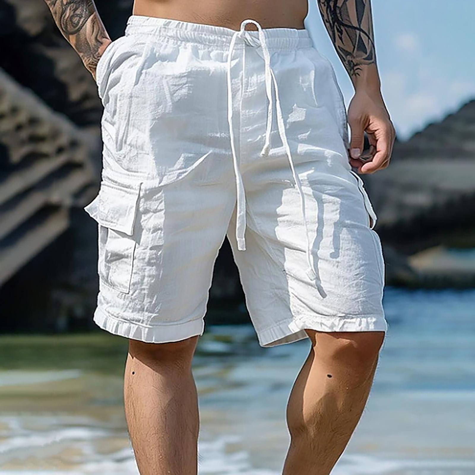 Ren Beauty Heren sport katoen linnen casual losse shorts casual pyjama zak jogging shorts broek XL wit