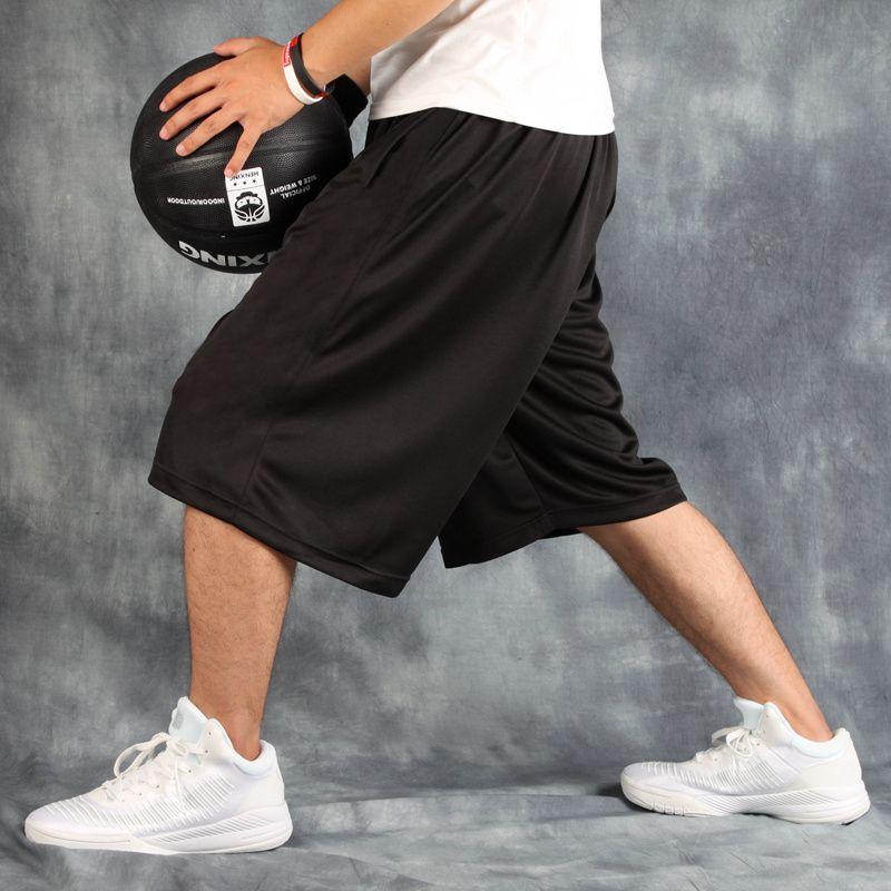 WTEMPO Sportbroeken Basketbal Shorts Heren Streetball Over Knie Vergrote Zak Brede Dikke Man Broek Zomer Fitness Broek XL zwart