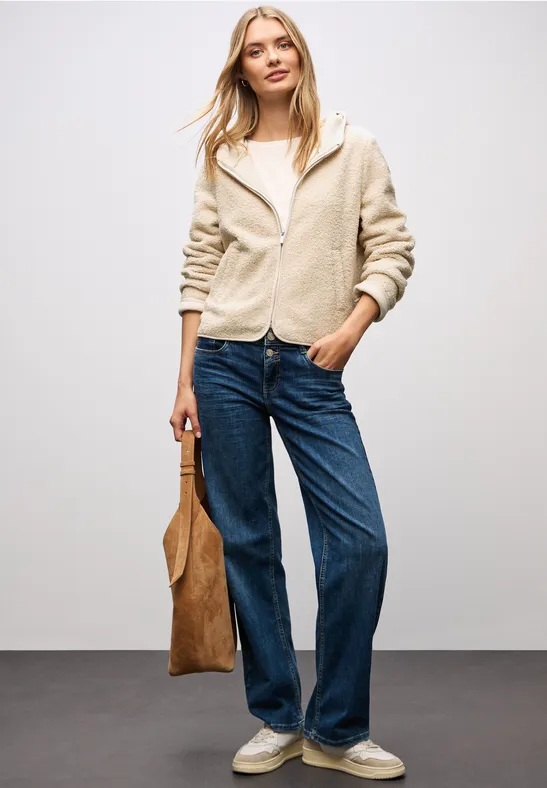 STREET ONE Gebreid fleecejack Teddy-jas met capuchon en ritssluiting