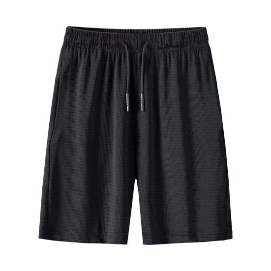 MenWardrobe Heren Sportshorts Los IJszijde Sneldrogend Recht Wijde Pijp Trekkoord Elastische Taille Geplooid Effen Kleur Gym Training Jogging Zweetbroek Knie XXXL zwart