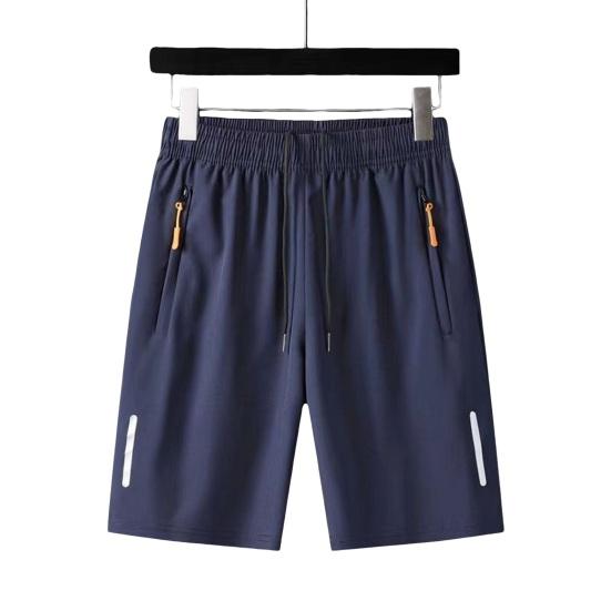 MenWardrobe Mannen sportshorts effen kleur rechte elastische taille casual dagelijkse kleding plus size ritszakken retro dunne knielengte zomershorts herenkleding 4XL blauw