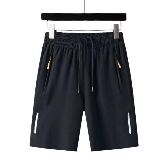 MenWardrobe Mannen sportshorts effen kleur rechte elastische taille casual dagelijkse kleding plus size ritszakken retro dunne knielengte zomershorts herenkleding 4XL zwart