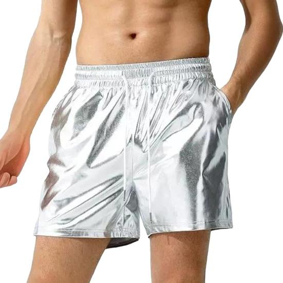 Talos Men Clothing Heren Shorts Elastische Taille met Trekkoord Casual Shorts met Zakken Effen Kleur Heldere Kleur Losvallende Shorts L zilver