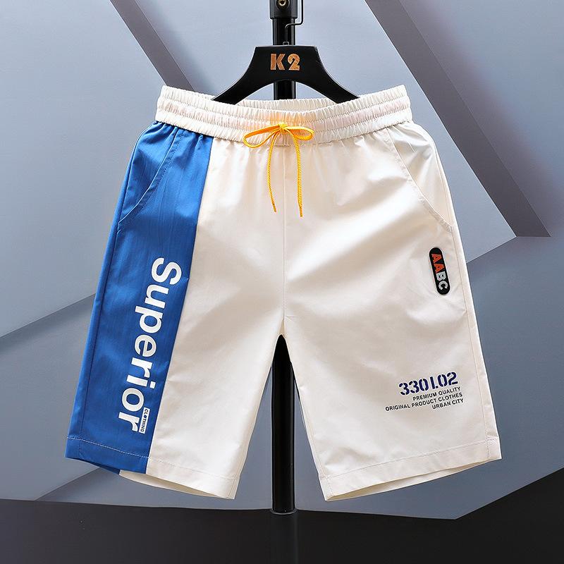 JunCheng002 Ijszijde Shorts Heren Zomer Capri's Losse Elastische Taille Trekkoord Zakken Print Sneldrogend Recht Outdoor Sport Casual Shorts M blauw