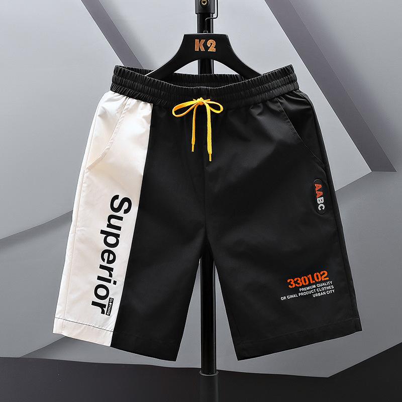 JunCheng002 Ijszijde Shorts Heren Zomer Capri's Losse Elastische Taille Trekkoord Zakken Print Sneldrogend Recht Outdoor Sport Casual Shorts M zwart/wit