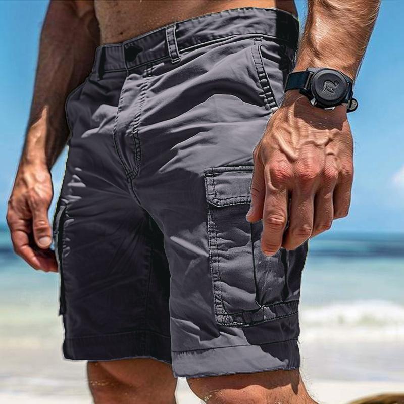 FX Men Casual Losse Cargo Shorts Voor Heren Zomer Trendy Multi-zakken Patchwork Shorts Heren Mode Effen Kleur Rechte Shorts M donkergrijze kleur