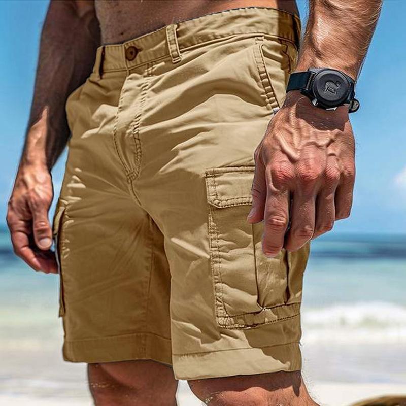 FX Men Casual Losse Cargo Shorts Voor Heren Zomer Trendy Multi-zakken Patchwork Shorts Heren Mode Effen Kleur Rechte Shorts XXL kaki