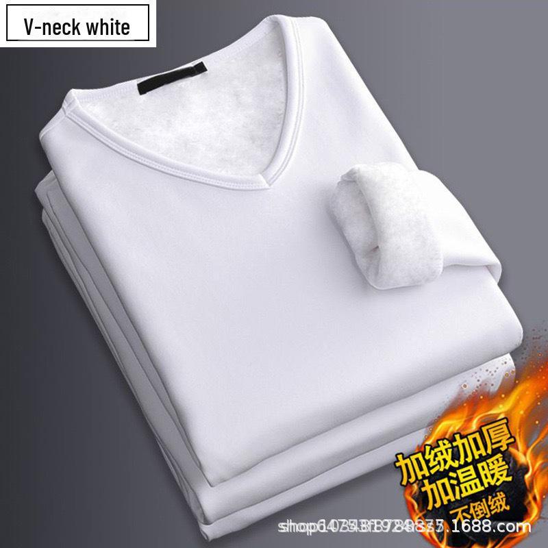 StrideBox Heren Thermisch Pluche T-shirt met Lange Mouwen, Effen V-Hals Zakelijk Top voor Lente/Herfst 4XL