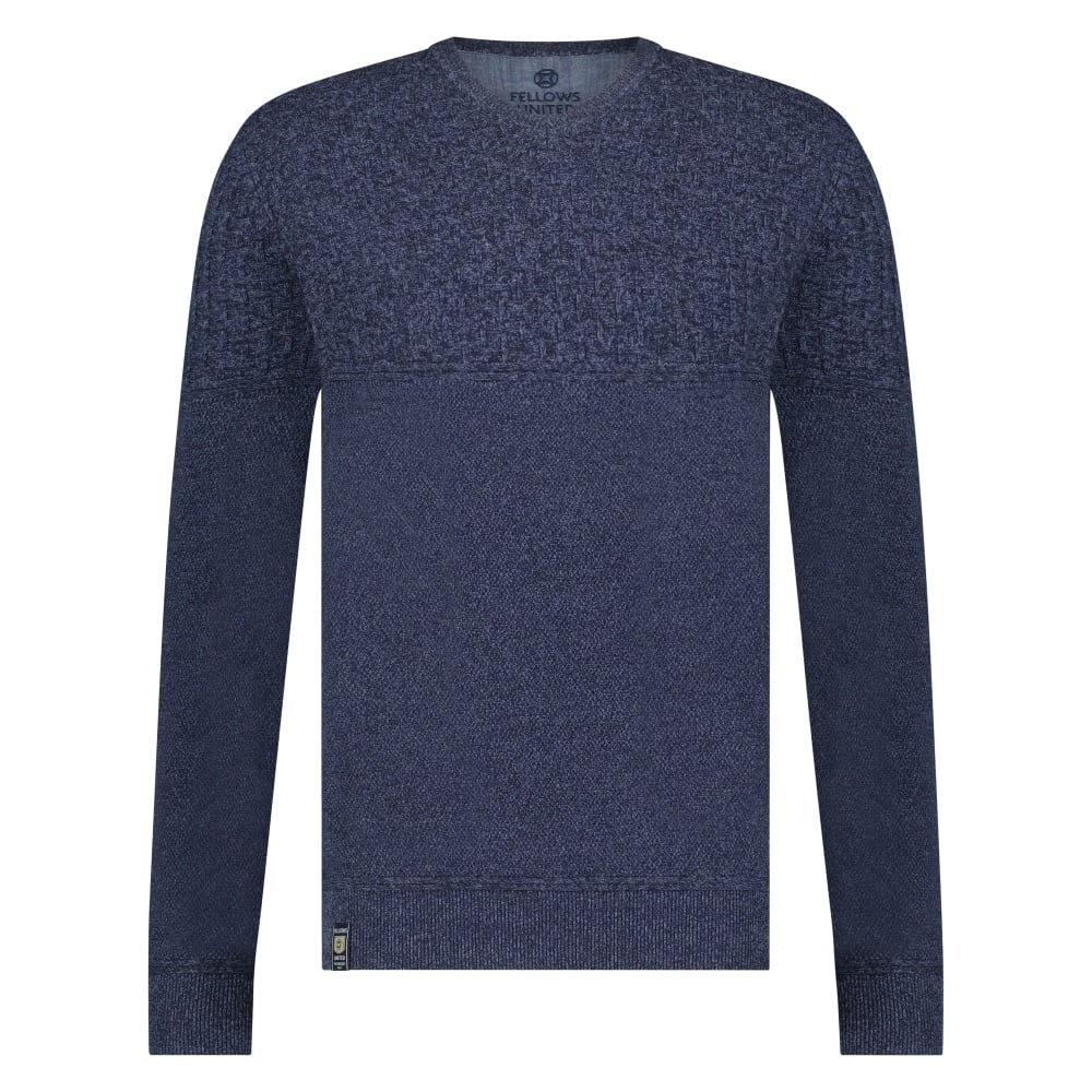 Fellows United Pullover V-neck Structure Knit Navy 