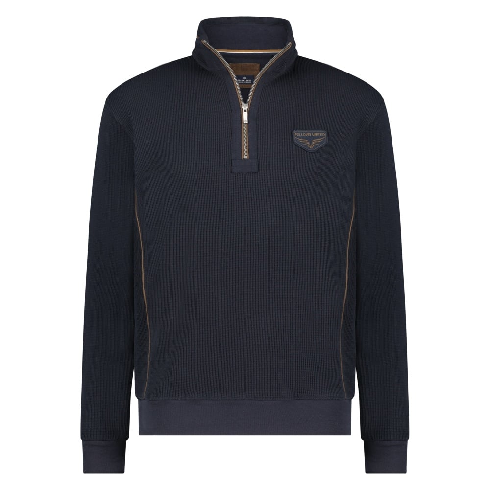 Fellows United Half Zip Pullover Waffle Mixed Fabric Navy 