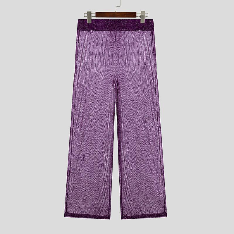 INCERUN Heren Mesh Transparante Lange Broek Elastische Taille Doorkijk Broek S