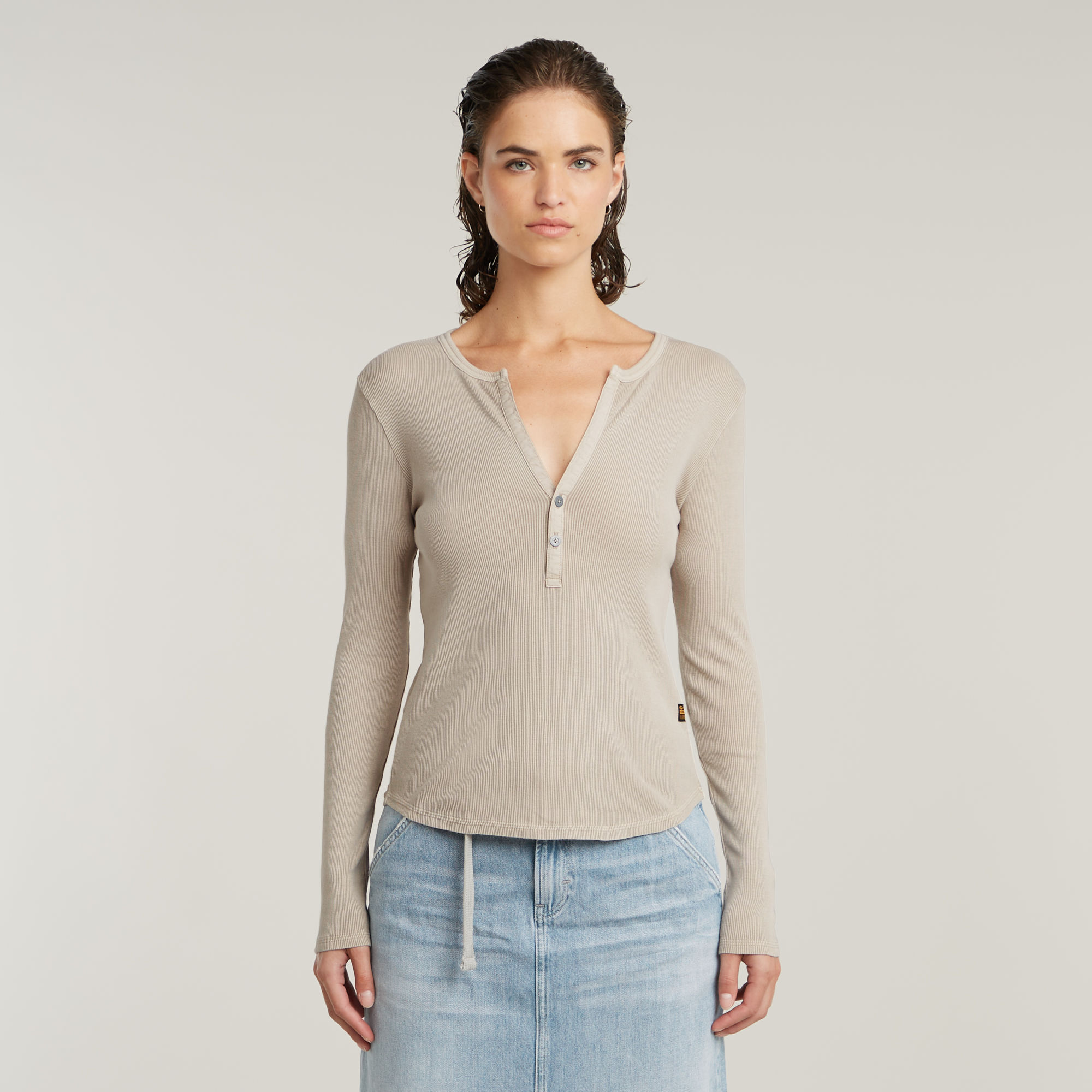 G-Star RAW Deep V Slim Top - Beige - Dames