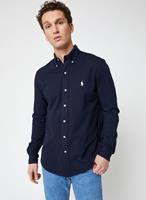 Ralph Lauren Slim-fit piqué overhemd met button-down boord en logo in donkerblauw-Marineblauw