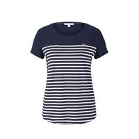 Tom Tailor gestreept T-shirt printed stripe slub tee donkerblauw/wit