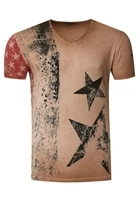 Rusty Neal T-Shirt mit V-Neck Ausschnitt, Camel