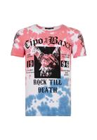 Cipo & Baxx T-Shirt ROCK TILL DEATH im Batik Look, Blau-Pink