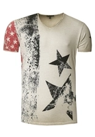 Rusty Neal T-Shirt mit V-Neck Ausschnitt, Beige