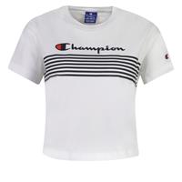 Champion Damen T-Shirt, bauchfrei - Crop-Top, Logo-Print, Rundhals, Kurzarm, Baumwolle, Weiß