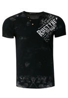 Rusty Neal T-Shirt im Used Look mit V-Neck Optik, Schwarz