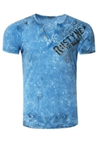 Rusty Neal T-Shirt im Used Look mit V-Neck Optik, Blau