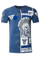Rusty Neal T-Shirt mit Oil Washed Skull All Over Front Print, Marine