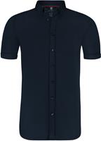desoto Heren Overhemd Navy Blauw Korte Mouw Jersey Button Down Slim Fit
