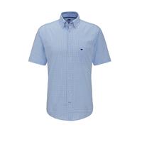 Fynch-Hatton Overhemd blauw ruit korte mouw
