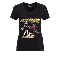 QUEEN KEROSIN T-Shirt mit Frontprint und V-Ausschnitt Oowwwoooo T-Shirts schwarz Damen 