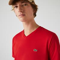 lacoste Herren-Shirt aus Pima-Baumwolljersey mit V-Ausschnitt - Rot 