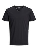 Jack & Jones T-Shirt, Henley-Kragen, Flammgarn, für Herren, schwarz