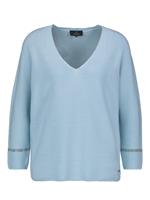 Monari Pullover, 3/4-Arm, uni, V-Ausschnitt, Strass-Streifen, für Damen, hellblau