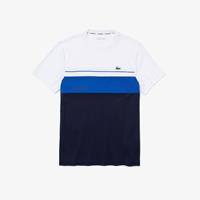 Lacoste Herren  SPORT Rundhals T-Shirt mit Colourblock - Weiß / Navy Blau / Blau 