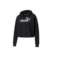Puma Damen Kapuzen-Sweat-Shirt - ESS+ Essentials Cropped Metallic Logo Hoodie TR T-Shirts schwarz Damen 