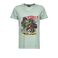KING KEROSIN Roll-Up T-Shirt Oil Wash mit Monster-Print und V-Ausschnitt V8 Monster T-Shirts mint Herren 