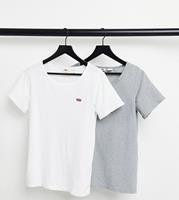 Levi's Plus - Perfect - Set van 2 T-shirts met rood logolipje in wit en grijs-Meerkleurig