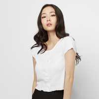urbanclassics Urban Classics Frauen T-Shirt Cropped Button Up Rib in weiß