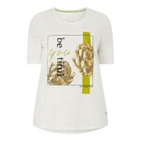 Samoon T-Shirt, Rollsaumkante, Frontprint, Flammgarn, für Damen, off-white