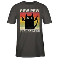 SHIRTRACER Statement Pew Pew Madafakas Katze Vintage hell T-Shirts dunkelgrau Herren 
