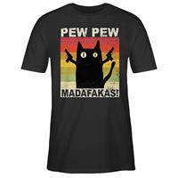 SHIRTRACER Statement Pew Pew Madafakas Katze Vintage hell T-Shirts schwarz Herren 