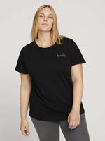 My True Me Tom Tailor Curvy T-Shirt, große Größen, Bio-Baumwolle, Stickerei, für Damen, deep black