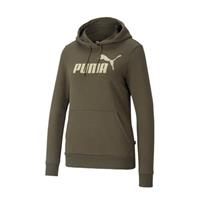 Puma Damen Pullover - ESS Logo Hoodie FL, Rundhals, Langarm, Kapuze, uni, Grün